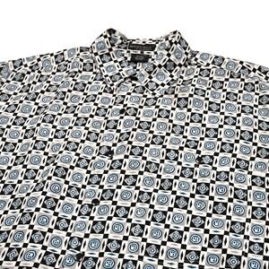 Montage Pour Homme Geometric Multicolor 100% Silk Short Sleeve Shirt Large Disco